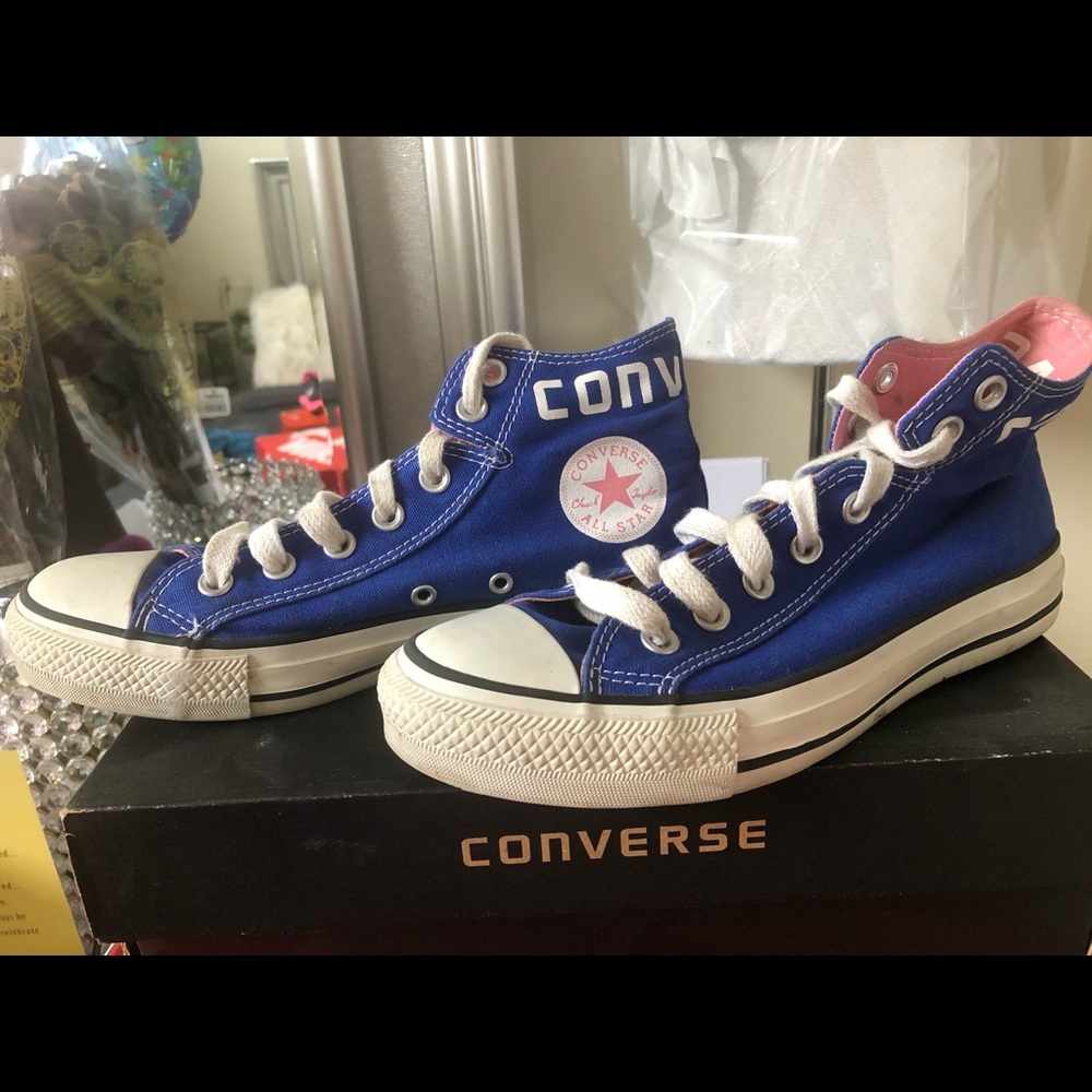 Blue and pink Converse high top